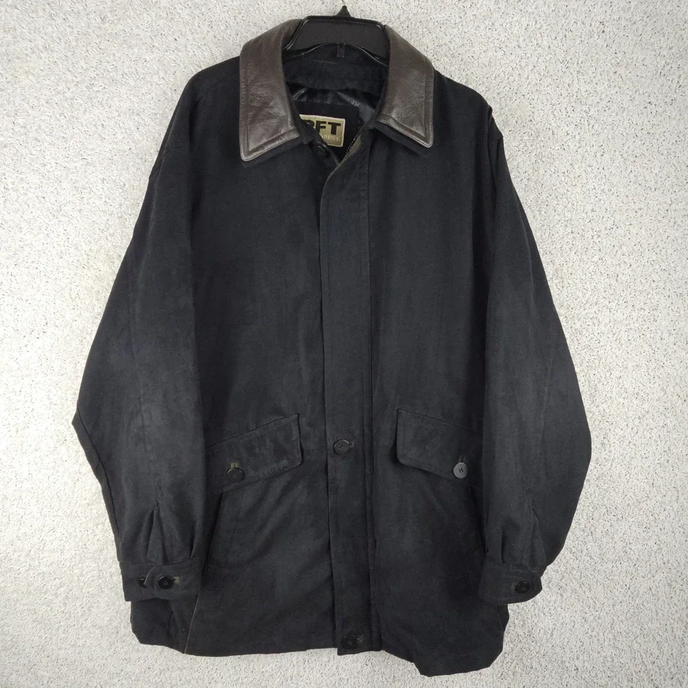 RFT Rainforest Down Filled Jacket Mens Large L Black Casual Faux‎ Suede